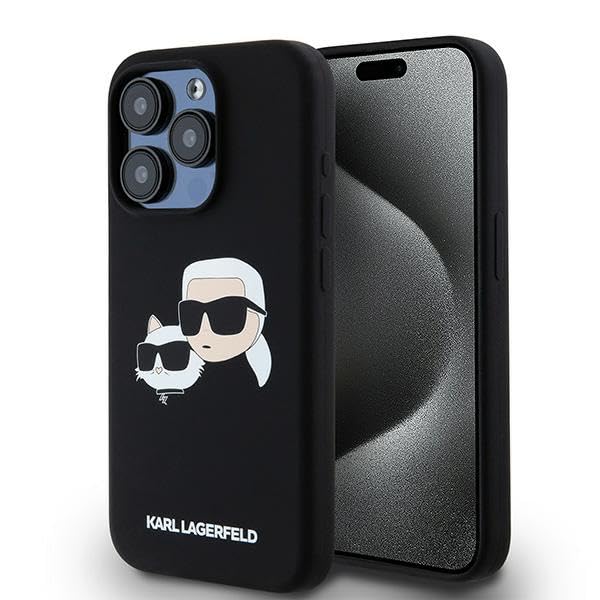 CG MOBILE Karl Lagerfeld KLHMP15LSKCHPPLK Coque pour iPhone 15 Pro 6,1" Noir Coque rigide en silicone Karl & Choupette