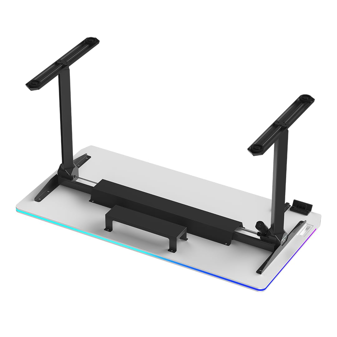 Ultradesk – Bureau Gaming Électrique avec Réglage Assis-Debout, LED RGB Prismatic, Meuble Bureau Idéal pour Gamer, Setup Gaming - Quest Black - L 140 cm, P 70 cm, H 72-120 cm - Blanc