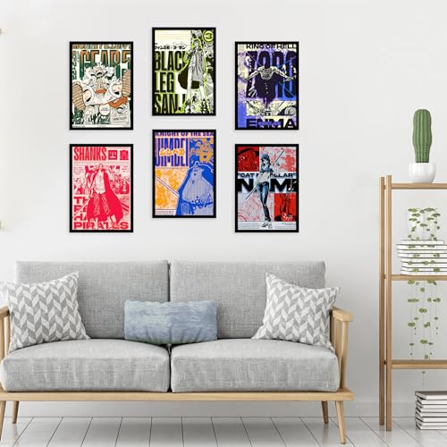Image of CodersParadise Wood One Anime Vintage Wall Poster Frames - Pack Of 6 | 8 X 12Cm (A4 Size) | Aesthetic Artwork Framed Posters