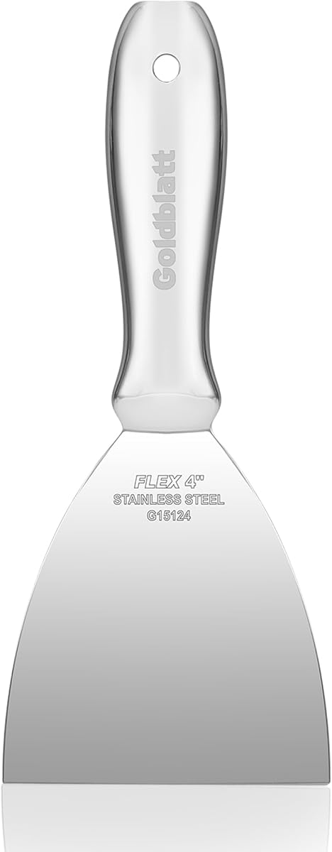 Goldblatt 4" Putty Knife, Stainless Steel Joint Knife with Flexible Blade | One-piece seamless design, ergonomic metal handle, paint scraping, drywall repair, finishing and surface smoothing tasks