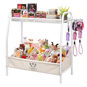 Large Dog Toy Storage Basket, Adjustable Large Pet Dog Toy Bin Organizer, Dog Toy Stuff Organizer Box with 2 Velcro Dividers for 1–3 Compartments for Living Room Area