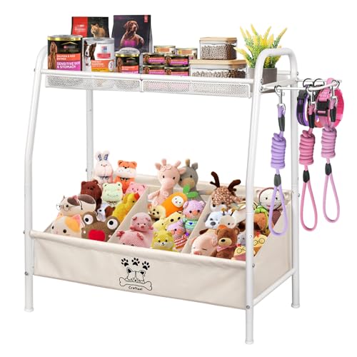 Large Dog Toy Storage Basket, Adjustable Large Pet Dog Toy Bin Organizer, Dog Toy Stuff Organizer Box with 2 Velcro Dividers for 1–3 Compartments for Living Room Area