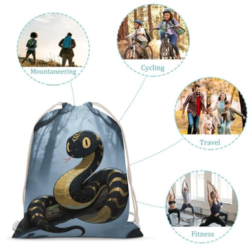 Black Snake Drawstring Backpack Gym Bag Lightweight Sackpack Gift for Hiking Travel Beach Shopping3