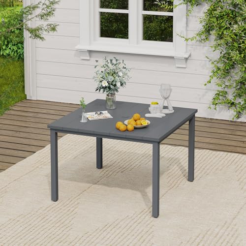Image of VICLLAX Square Patio Dining Table for 4, Outdoor Patio Table with Umbrella Hole for Garden Lawn Deck Backyard, Dark Grey Tabletop