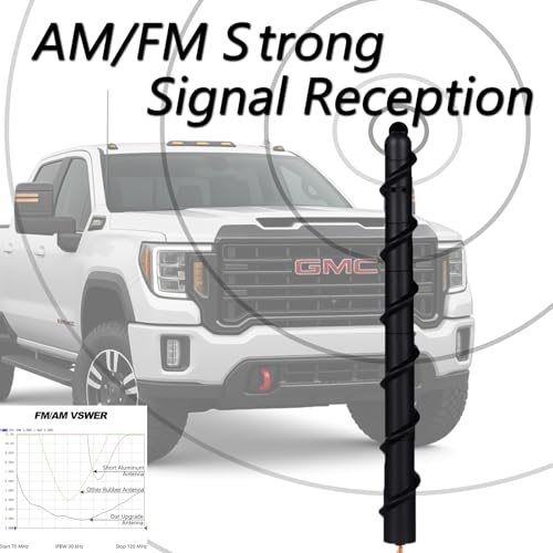 Image of Short Antenna Compatible with Chevy Silverado 1500 & GMC Sierra Trucks, Internal Copper Coil for Enhanced Reception, 7 inches Spiral Rubber Chevy Antenna Replacement Accessories
