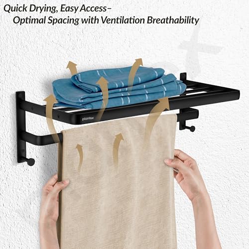 Image of Plantex Towel Hanger for Bathroom /24 Inch Towel Rack /Bathroom Hanger for Clothes /Towel Holder /Bathroom Accessories -Pack of 1 (1509, Black)