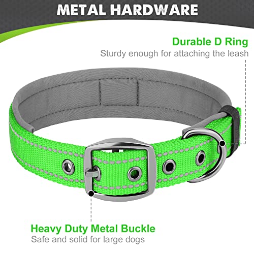 Joytale Halsband Hund, Weich Hundehalsband Gepolstert Neopren Hunde Halsband für Mittelgroße Hunde, Nylon Reflektierend Breit Halsbänder, Grün
