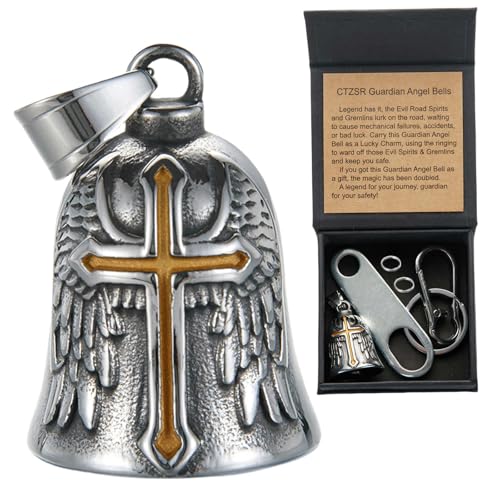 Image of Motorcycle Bell Guardian Angel Charm - Weather-resistant Good Luck Gremlin Bells With Gift Box, Legend Card, Keychain