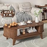 Coffee Table with Storage,Mid Century Modern Coffee Tables with 2 Flip-Top Hidden Lids,Fluted Coffee Table,Wood Center Tables for Living Room Home Office (Walnut Color)