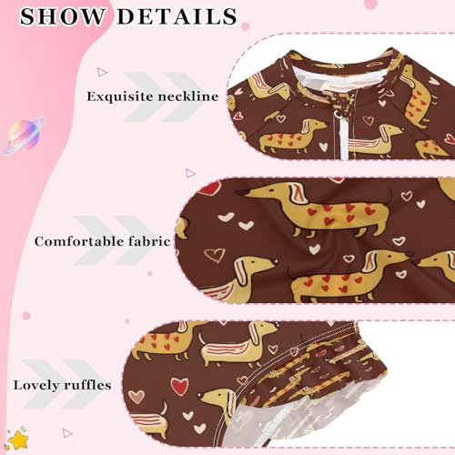 Cute Dachshund Heart Brown Girls Long Sleeve Swimsuits One Piece Zipper Bathing Suit UPF 50+ Rashguard Swimwear4