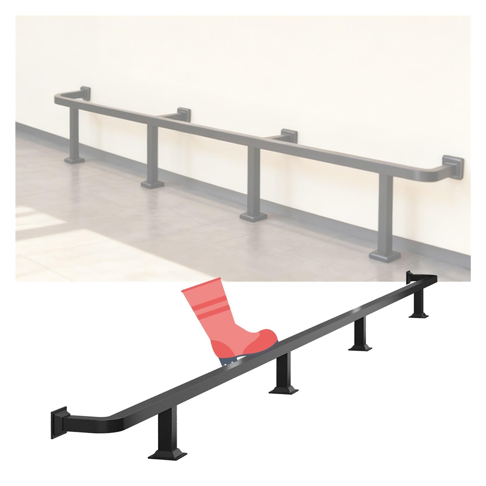 IvyLoutish Temporary Horizontal Fence Railing Kit for Decks & Patios - Black Foot Rail with Wall Brackets & Internal Connector, 74.8"x7.9" (190x20cm) - Ideal for Restaurants & Bars