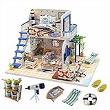 Flever Dollhouse Miniature DIY Music House Kit Creative Room With Furniture for Romantic Valentine's Gift (Pale Blue Coast)