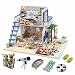 Flever Dollhouse Miniature DIY Music House Kit Creative Room With Furniture for Romantic Valentine's Gift (Pale Blue Coast)