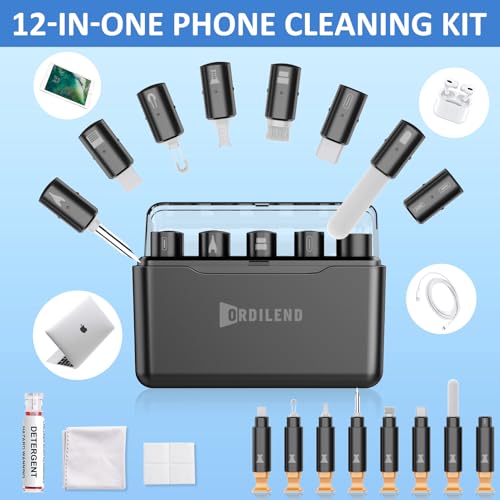 Ordilend for iPhone Cleaning Kit for Charging Port Cleaner, Multi-Tool iPhone Cleaner Repair Lightning Cable,Phone Cleaning Kit for iPhone,iPad,Connectors,Speaker, Airpod Cleaner Kit with Storage Case