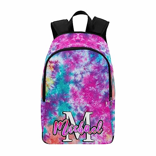 MyPupSocks Custom Backpack for Kids, Personalized Colorful Tie-Dye Bag Schoolbag Casual Daypack Customized Name Travel Laptop Bag Backpack for Daughter Son Teens Travel Picnic