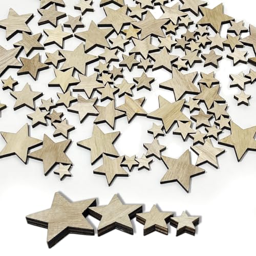 100 Stück Holzsterne zum Basteln Gemischt 1,5/2 /3/4 cm Streudeko...
