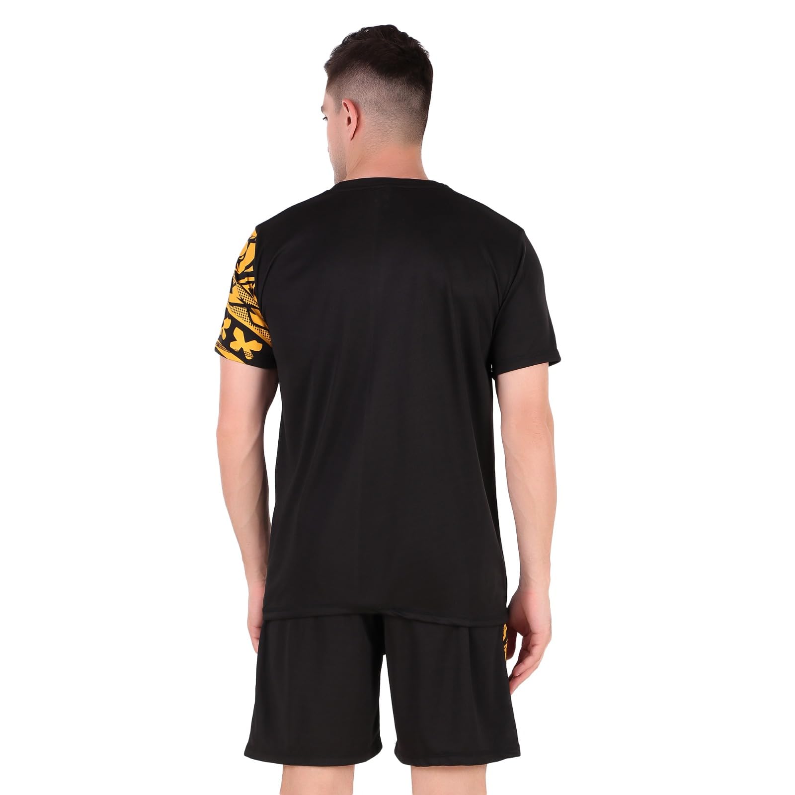 Toxic ADDICTION Gym track suit for men, Summer Co-ord Sets for Men Polyester Track Suit for Running, Gym Workout & Sports (YELLOW BORDER, LARGE)