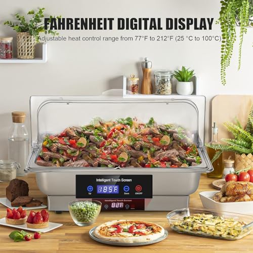 Elektrischer Buffetwärmer, elektrische Chafing Dishes - Lebensmittel-Heiztablett mit Temperaturkontrollanzeige,Beheizte Buffet-Servierstation aus Edelstahl, 9 Qt Chafing Dishes mit Rolldeckel-Abdeckun – Bild 4