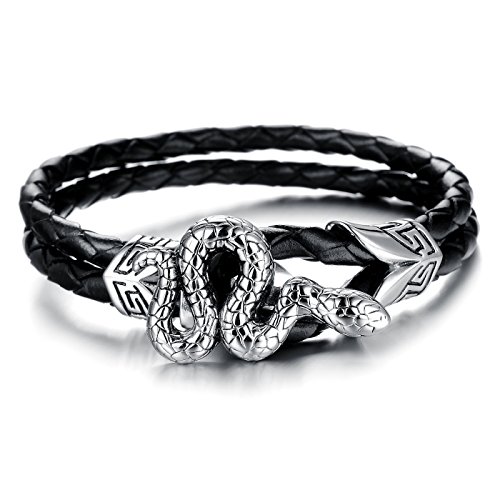 Fashionable Bracelet Snake Decoration Genuine Leather Woven Chain Belt Bracelet L9.05" #TOP14