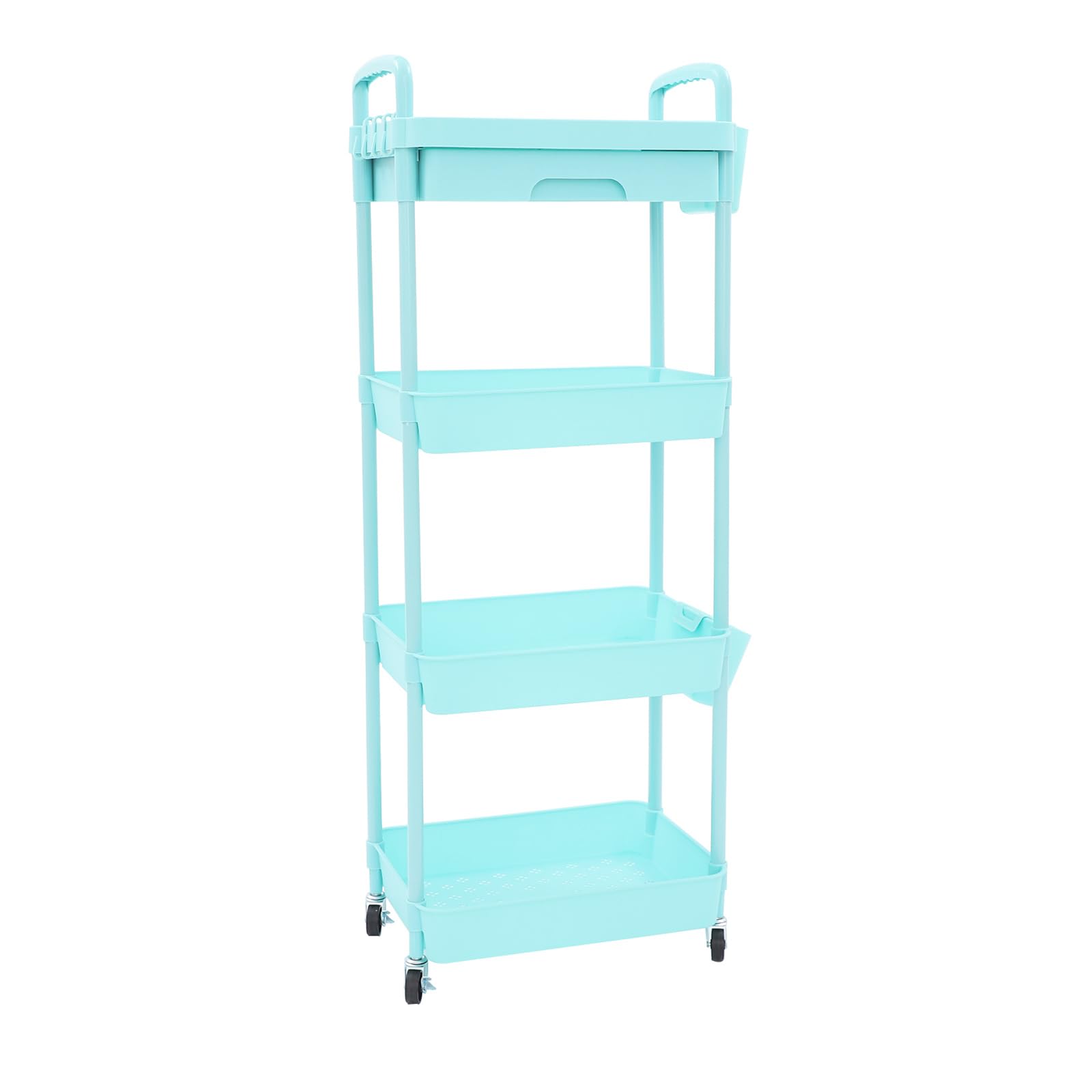 Carrello portaoggetti a 4 ripiani con cassetto, carrello multifunzione per camera da letto, cucina, bagno, soggiorno, blu