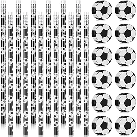 Containlol 12 Pcs Football Pencils and Plastic Eraser Cute Novelty Party Bags Fillers Small Fun Erasers for School Sports Theme Pencil Stationery Favors Gifts Cover