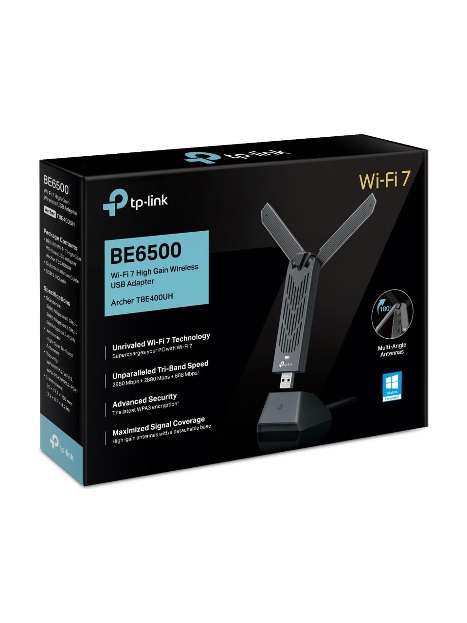 TP-Link Archer TBE400UH BE6500 WiFi 7 Dongle Adaptador WiFi USB de alta ganancia para PC, antena de alta ganancia, Tri-Band, MLO, WiFi Dongle para PC, USB WiFi Dongle 3.0, Win, OFDMA, MU-MIMO, Plug