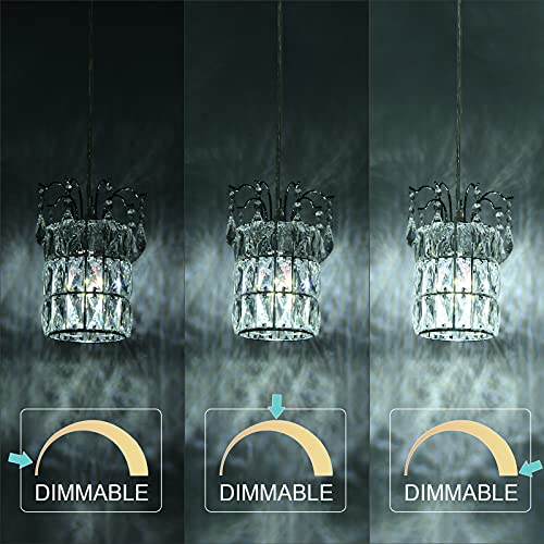 Airposta Dimmable Plug in Pendant Light, Crystal Mini Chandeliers, Modern Chrome Finish Crystal Hanging Chandelier Sparkly Ceiling Lamp for Kitchen Island Dining Room Bedroom Hallway, 16.4'(Ft) Cord - Image 4