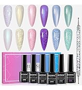 MIZHSE Gel Nagellack Set - 6 Farben Pearl Effect UV Nagellack Set Weiß Shimmer Gel Nail Polish Se...