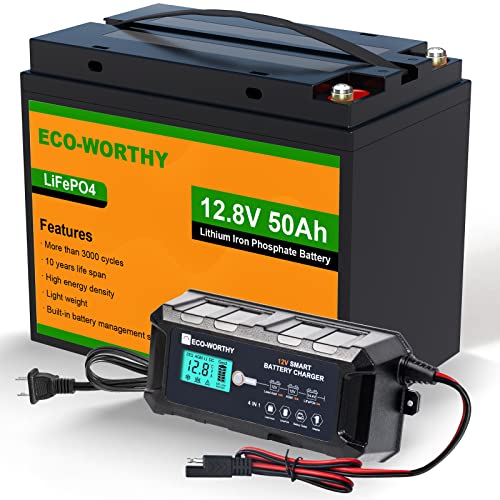 ECOWORTHY 12V 50Ah Rechargeable LiFePO4 Trolling Motor Battery with
