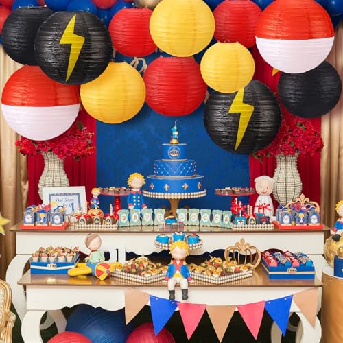 Weysat 12 Pcs Cartoon Ball Animation Themed Hanging Paper Lanterns Cartoon Game Anime Themed Red Black Yellow and White Round Lantern Decorations for Birthday Party Shower Classroom Home Decor by Weysat - Used condition - Image 7