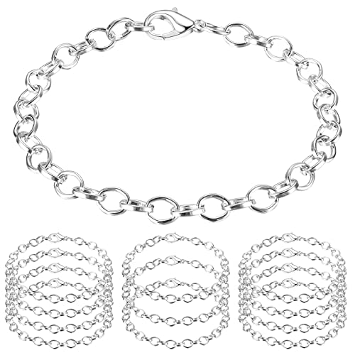 Housweety 12 Silver Plated Chain Bracelets Fit Clip On Charm 20Cm(7-7/8")，Lobster Clasp Link Chain Bracelets For Men Women, Mens Bracelet Chain Bracelets For Men Jewelry Men Gifts (Silver Type 1) #TOP11