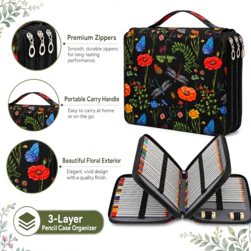 Image of 200 Slots Colored Pencil Case Organizer, 4 Layer Bag | Twill Oxford fabric,203 elastic loops,detachable handle,for travel, home storage,drawing tools,creative gifts