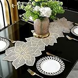 FAVE Gold Table Runner 36 Inches Flower Shaped Dining Table Runner Waterproof Washable for Wedding Banquet Birthday Party Restaurant Decor and Daily Ues(Gold Flower Shaped)