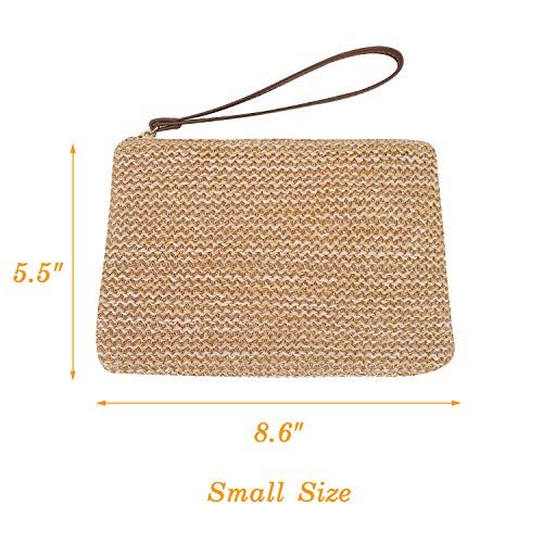 AGNETA Bolsa feminina de mão tipo clutch tipo palha para verão praia mar, Brown Small, Small