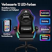 ALFORDSON Gaming Stuhl Gamer Stühle RGB LED Racing Gamer-Stuhl PC-Gaming-Sessel Massage Bürostuhl ergonomisch Fußstützen, Schreibtischstuhl, Neigungswinkel 90-150°,180 kg belastbar, Schwarz – Ansicht 3