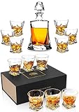 Premium Crystal Whiskey Decanter Set, KANARS Hand Made Liquor Decanter with 12 Old Fashioned Glasses