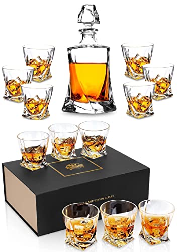 Premium Crystal Whiskey Decanter Set, Kanars Hand Made Liquor Decanter With 12 Old Fashioned Glasses For Scotch, Bourbon And Irish Whisky, Unique Gift For Men, 13- Piece #TOP5