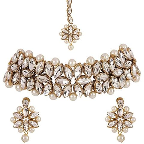 Jewar Necklace Set Antique Ad Cz & Color Stone Work Traditional Choker Design Jewelry With Tika For Women White-1 Cover