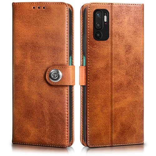 Image of WOW IMAGINE Shock Proof Flip Cover Back Case for Xiaomi Redmi Note 10T 5G | Poco M3 Pro 5G (Magnetic Button Flip Case | Wallet Pockets & Stand | Leather Finish | Alder Brown)