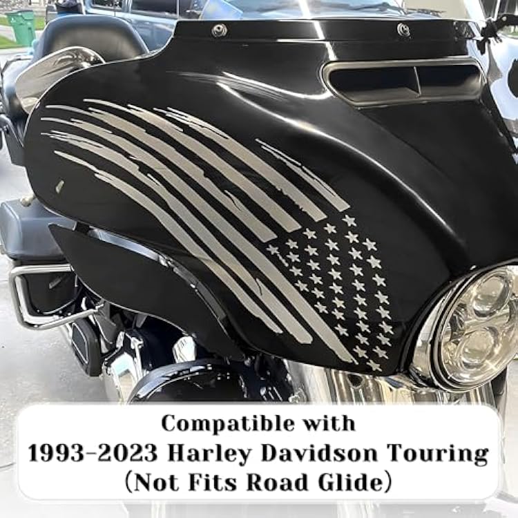 Fits 1993-2023 Harley Davidson Touring American Flag Decals for Bat Wing Fairing Exterior Vinyl Cover Accessories Matt Black 2PCS (Not fit Road Glide)