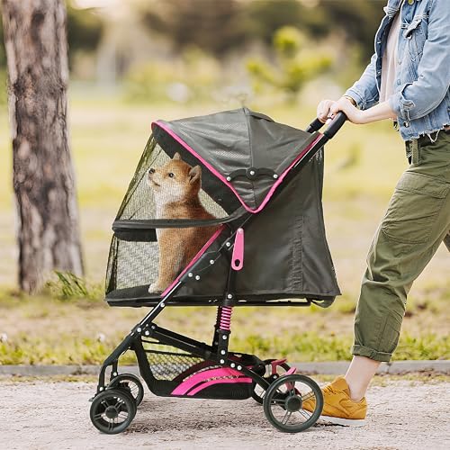 PETS TUFF 22” Buddy Buggies Foldable Pet Stroller - Shock Absorbing Frame with Storage - Machine Washable Fabric - Durable Mesh & UV Protected Retractable Canopy - Cat & Dog Stroller Up to 30lb by PETS TUFF - Image 2