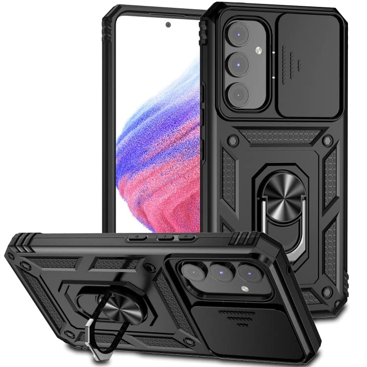 Image of ShieldTech Back Cover Case Compatible for Samsung Galaxy A54 5G with Slide Camera Shield Cover & Rotated Ring Stand | Military Grade Mobile Phone Cover Case for Samsung Galaxy A54 5G (Black)