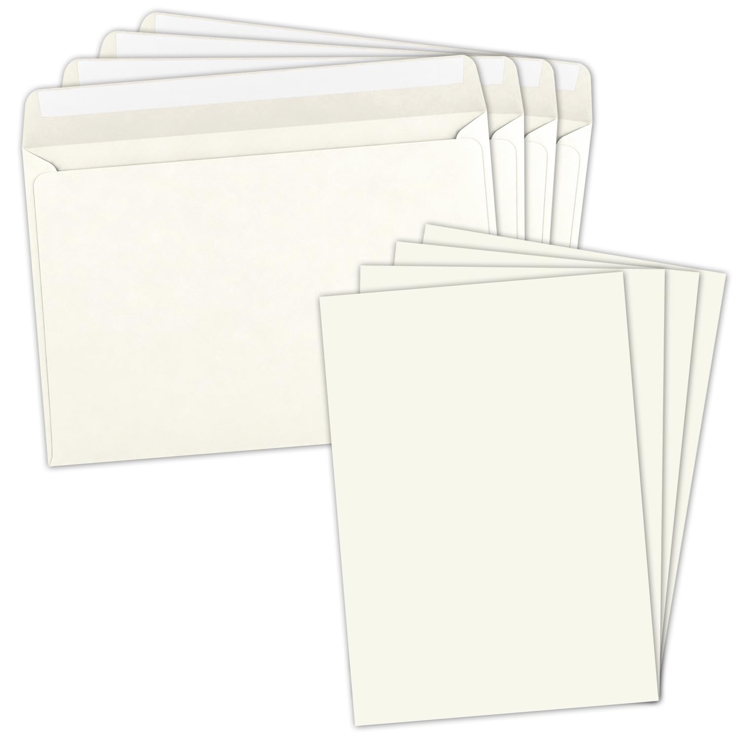 100x set di cartoncini singoli XXL in formato DIN A4 (21 x 29,7 cm) incl. buste in formato DIN C4 - bianco naturale - busta con adesivo - per biglietti d'auguri, certificati e voucher