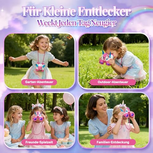 Einhorn Fernglas Kinder mit Vogelbuch, Einhorn Geschenke für Mädchen 3-9 Jahre Kinderfernglas Outdoor Garten Spielzeug Spiele, Kinder Spielzeug ab 3 4 5 6 7 8 9 Jahre Mädchen Geburtstag Geschenke