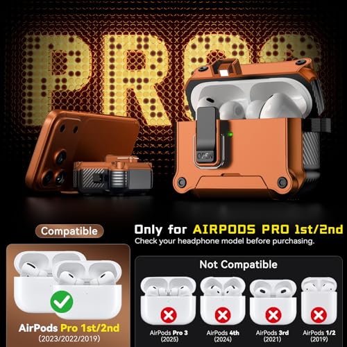 Image of Inesore Compatible with AirPods Pro Case,Secure Lock & Phone Stand Design,Compatible with MagSafe,Automatic Snap Switch Secure Cover (Orange,for AirPods Pro 1st /2nd)