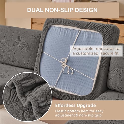 KaviKon Stretch Sectional Couch Covers, Wear Resistant Sofa Slipcovers Washable Soft Furniture Protector Anti Slip L Shaped Couch Cushion Covers for Dogs (1 Piece Large Cushion Cover, Leaf Grey) — view 3