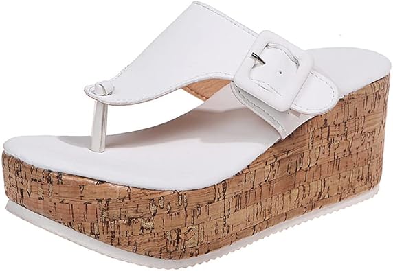 GUNIYIFS Womens platform Beach Slippers Wedge Heel Flip Flops Shoes Slip on Cork Sandals High Heeled for Women Summer Sandals