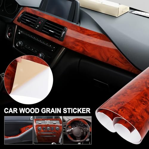 Image of Wood Grain Vinyl Wrap Sticker Decal Car Internal Wraps Self Adhesive DIY Film, Waterproof Wrap Roll Without Bubble, 30x200cm /11.8 x 78.75in (Brown-Birds Eye Wood Grain(High Glossy)