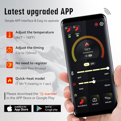 Heated Socks for Men and Women with APP Control - 9V 3000mAh Battery for Hunting, Fishing, and Camping