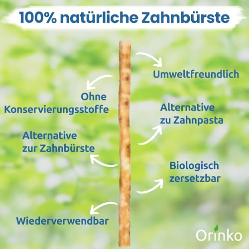 ORINKO® Miswak Siwak Zahnbürste x4 - Natürliche Zahnpflege mit Miswak-Stick - Bio Zahnholz für gesunde Zähne - Traditionelle Zahnreinigung für Mensch & Umwelt - Frisch verpackt